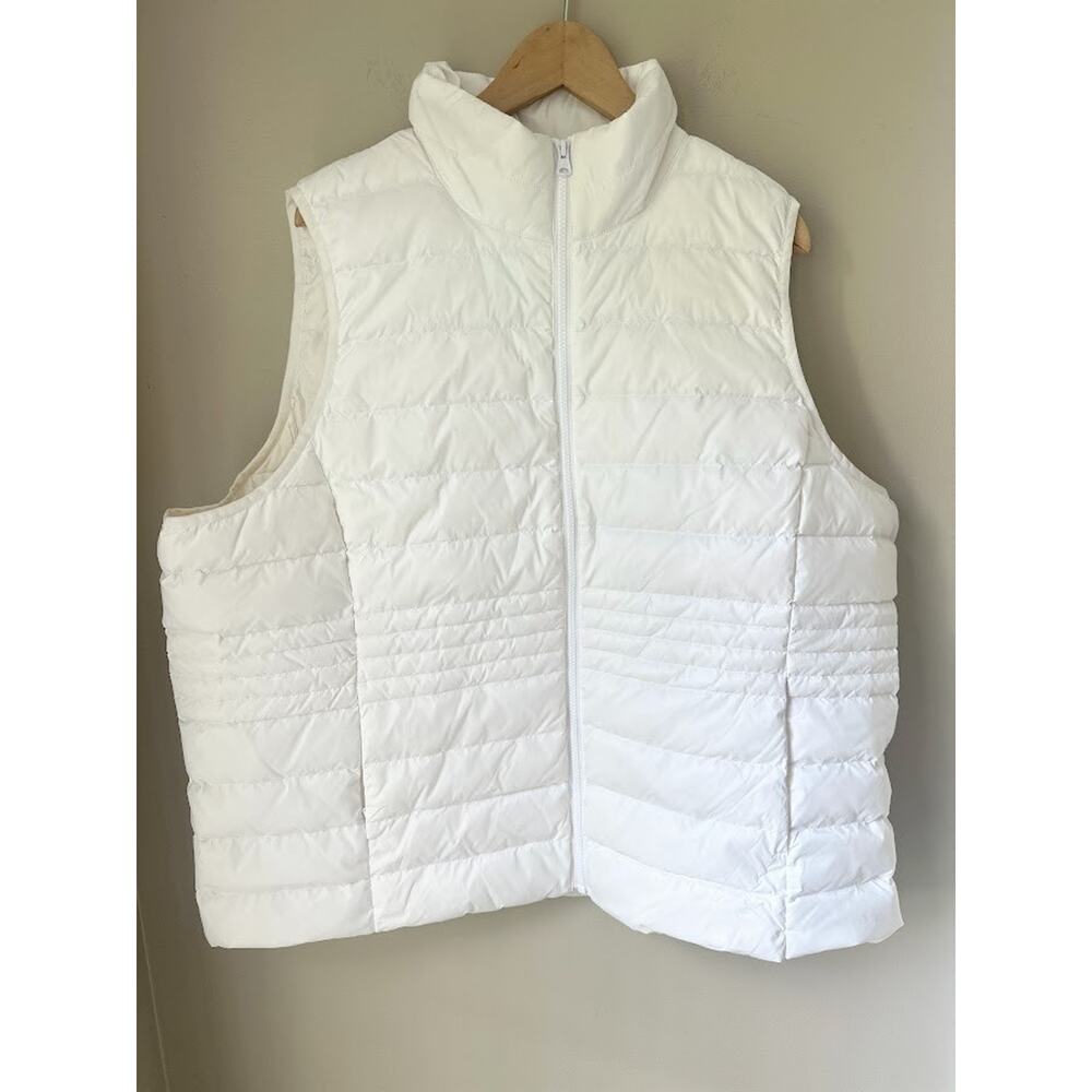 Lands' End | Puffer Vest Ivory Front Zip Side Pockets Cozy Warmth Down Size 2X